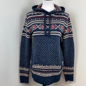NEW American Eagle Navy Birdseye Fairisle Hoodie Sweater Small Nordic